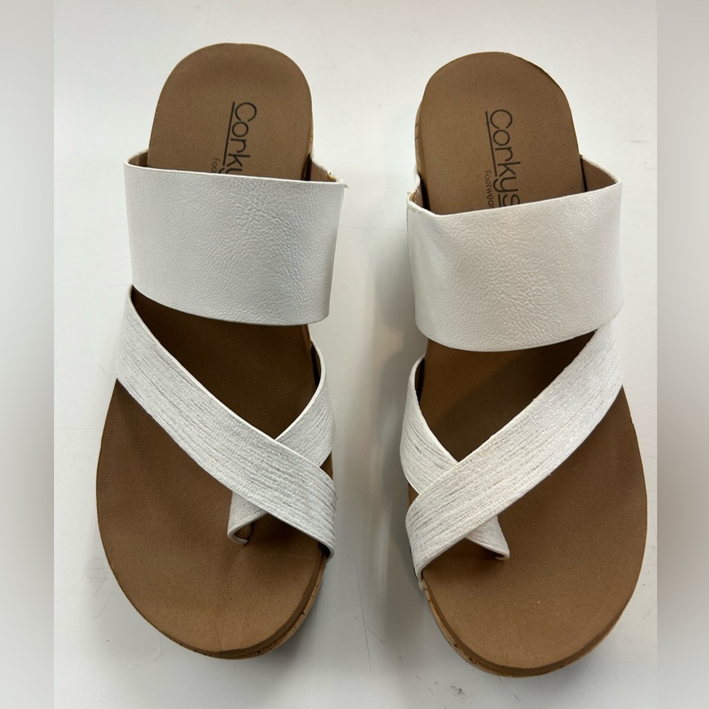 Corkys White Crisscross Slide Sandals